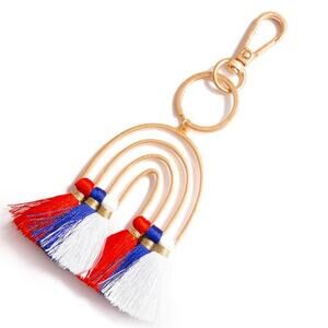 Rainbow Keychain with Red, White & Blue Tassels